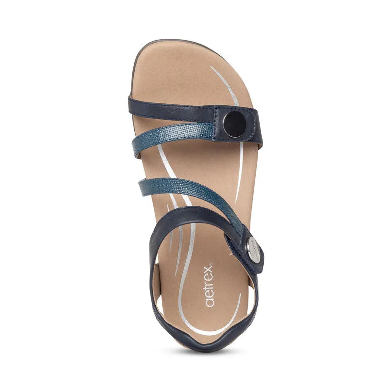 Aetrex Jess Adjustable Quarter Strap Navy Women's Sandal