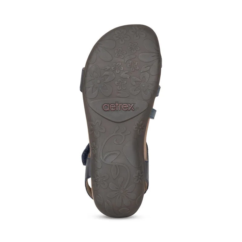 Aetrex Jess Adjustable Quarter Strap Navy Women's Sandal