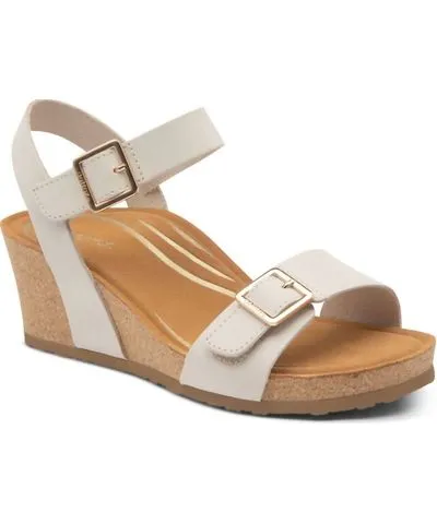 Aetrex Lexa Quarter Strap Wedge Sandal In Ivory