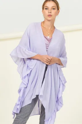 Alden Open Ruffle Sleeve Kimono - Lilac