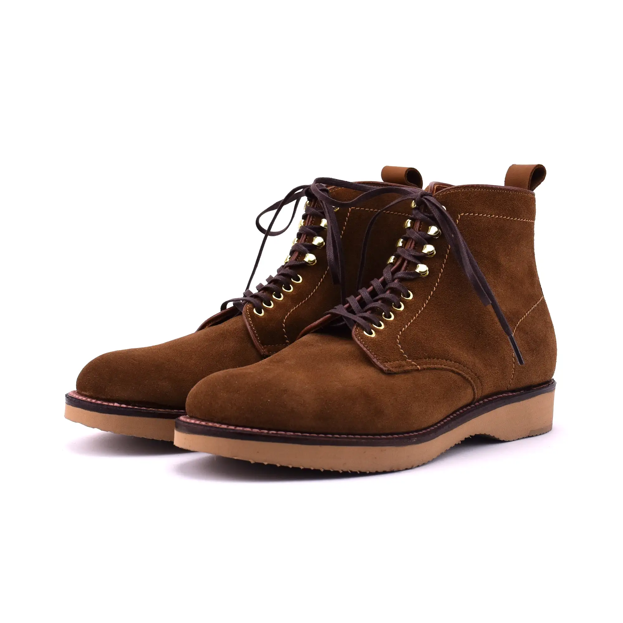 Alden Snuff Suede Plain Toe Boot on Wedge Sole