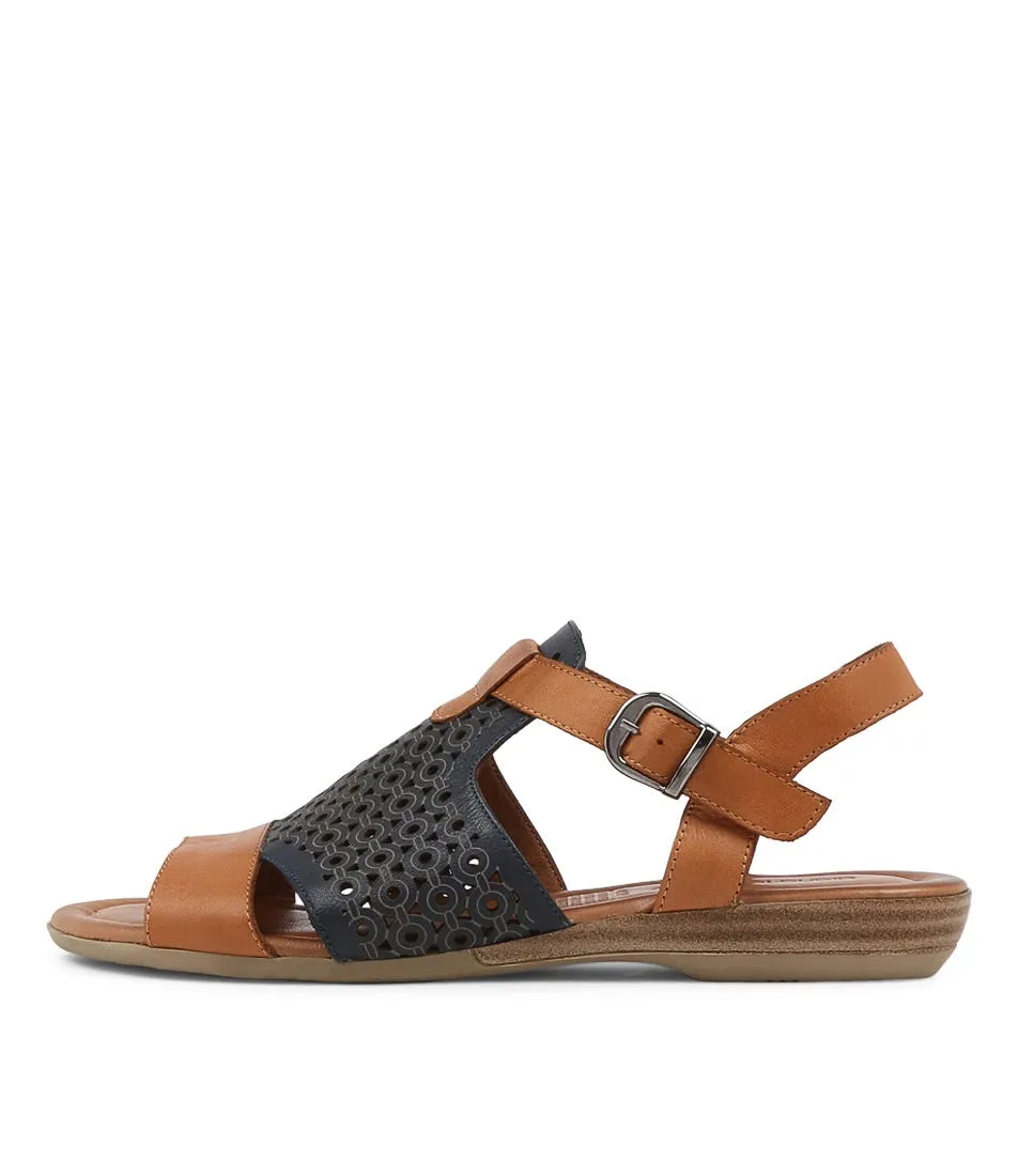 DIANA FERRARI Alden Tan Navy Leather Sandals