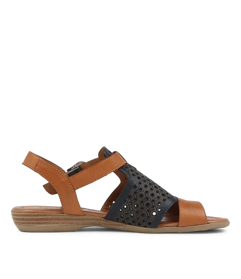 DIANA FERRARI Alden Tan Navy Leather Sandals