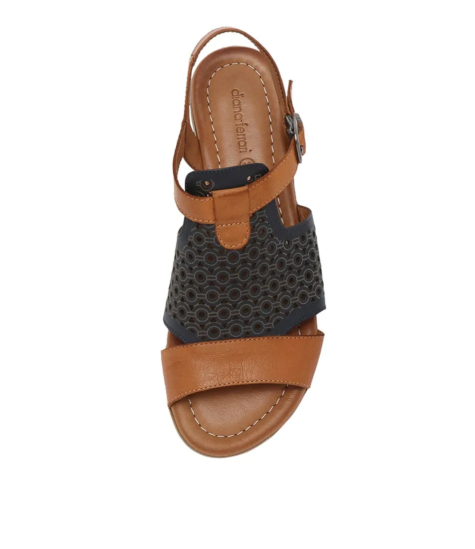 DIANA FERRARI Alden Tan Navy Leather Sandals