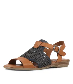 DIANA FERRARI Alden Tan Navy Leather Sandals