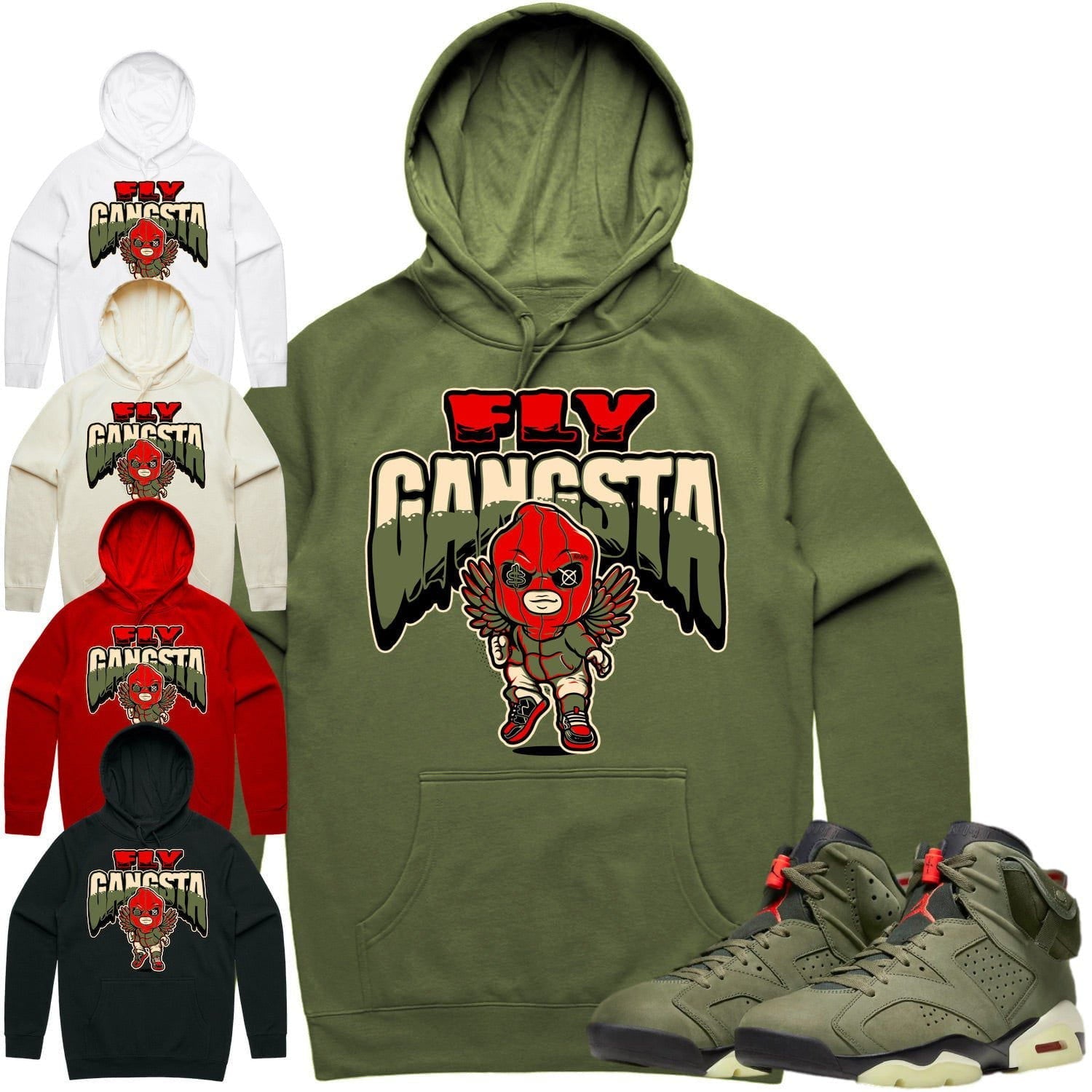 Jordan 6 Cactus Jack 6s Hoodie to Match - OLIVE FLY GANGSTA