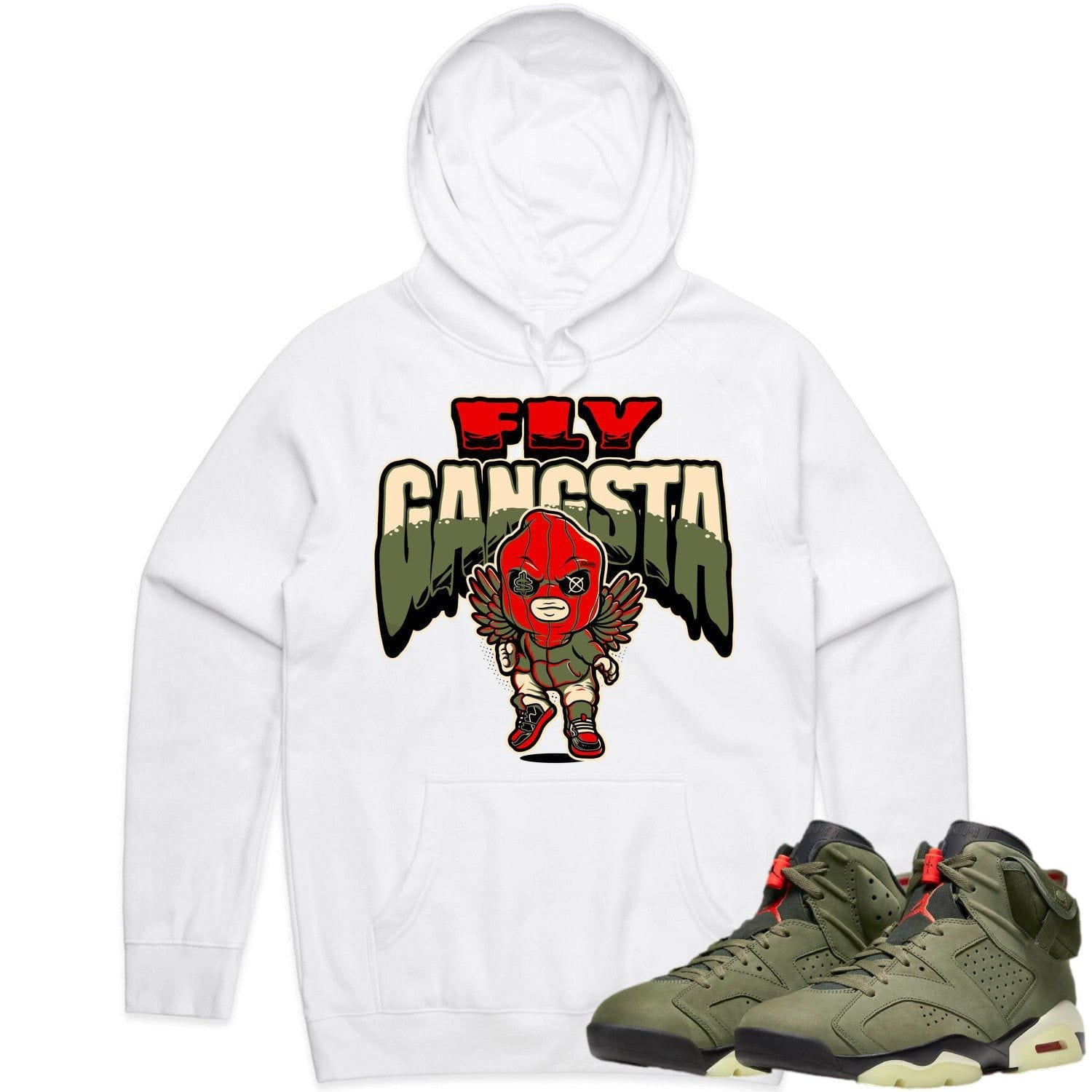 Jordan 6 Cactus Jack 6s Hoodie to Match - OLIVE FLY GANGSTA