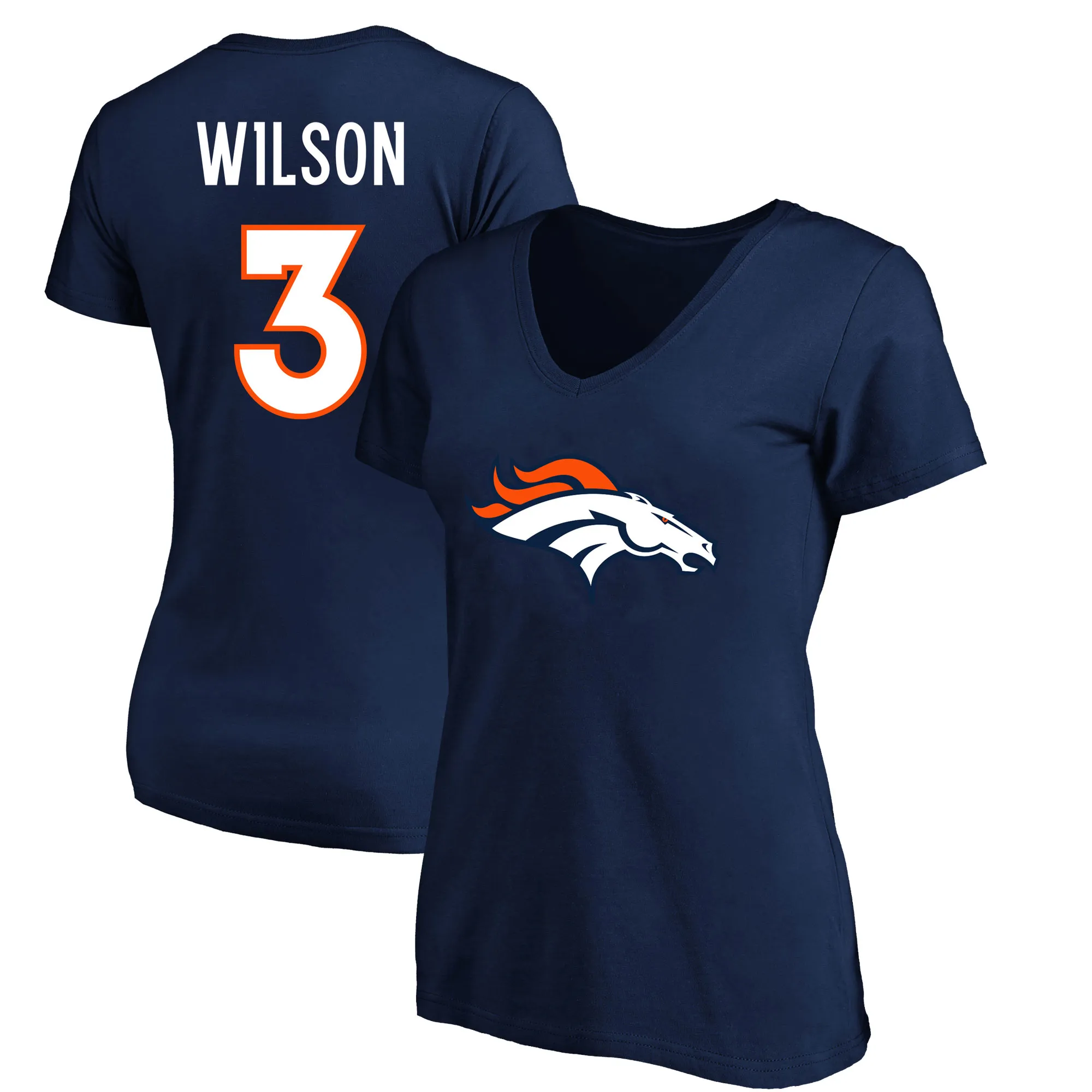 Lids Women's Fanatics Russell Wilson Navy Denver Broncos Plus Player Name & Number V-Neck T-Shirt