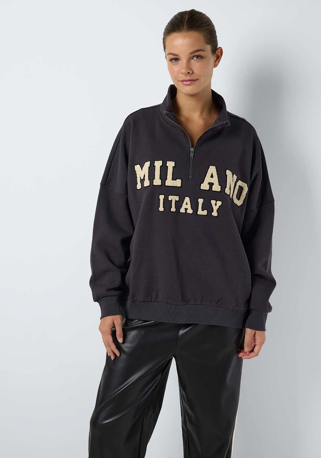 Noisy May Alden Half Zip Sweatshirt, Grey