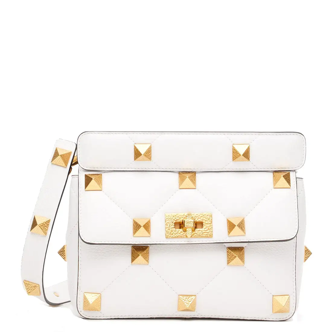 Roman Stud Grained Medium Bag, White