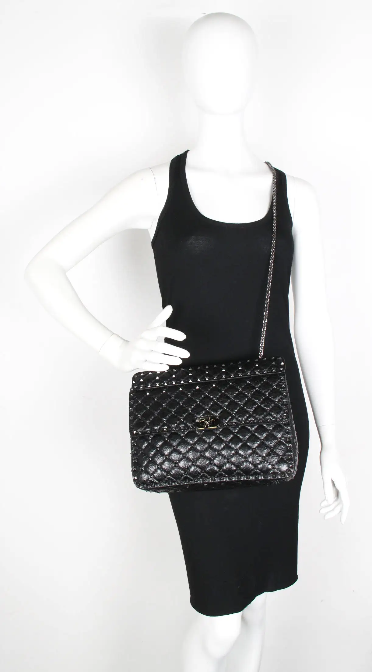 Spike Large Shoulder Crackle leather, Black/Gun Metal