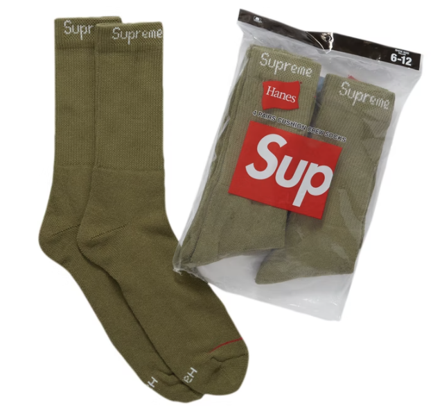 Supreme Hanes Crew Socks (4 Pack) Olive