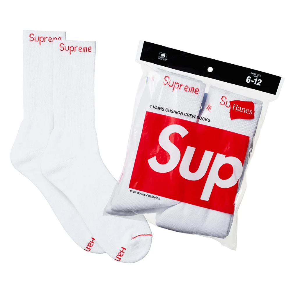 Supreme Hanes Crew Socks (4 Pack) White