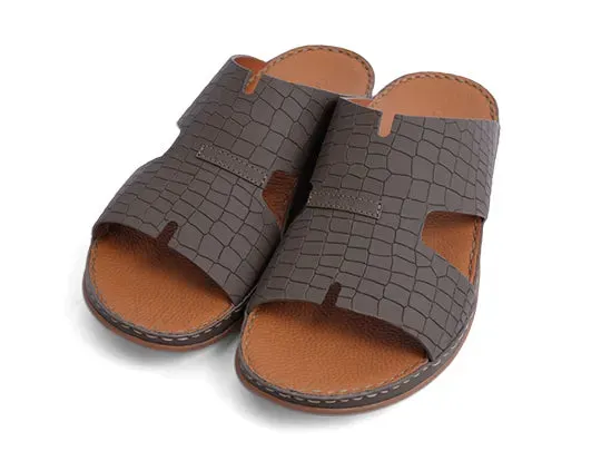 Timeless Unlined Hammered Croco Pattern Aetrex Arabic Sandal Truffle