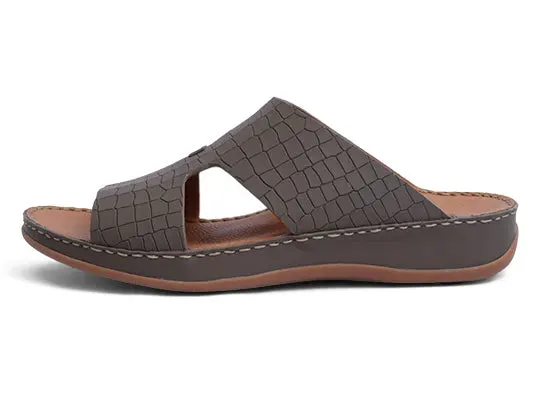 Timeless Unlined Hammered Croco Pattern Aetrex Arabic Sandal Truffle