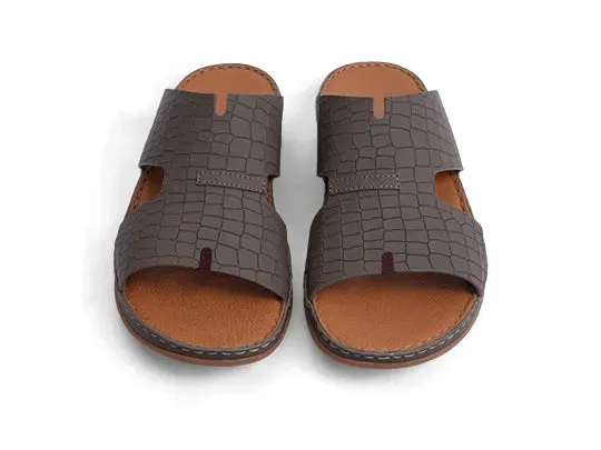 Timeless Unlined Hammered Croco Pattern Aetrex Arabic Sandal Truffle