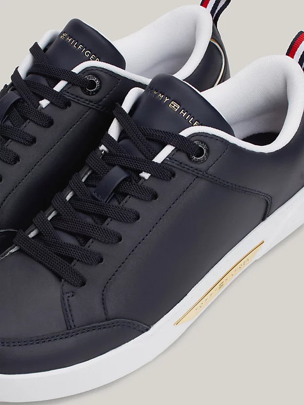 TOMMY HILFIGER Leather Metallic Trim Trainer Navy