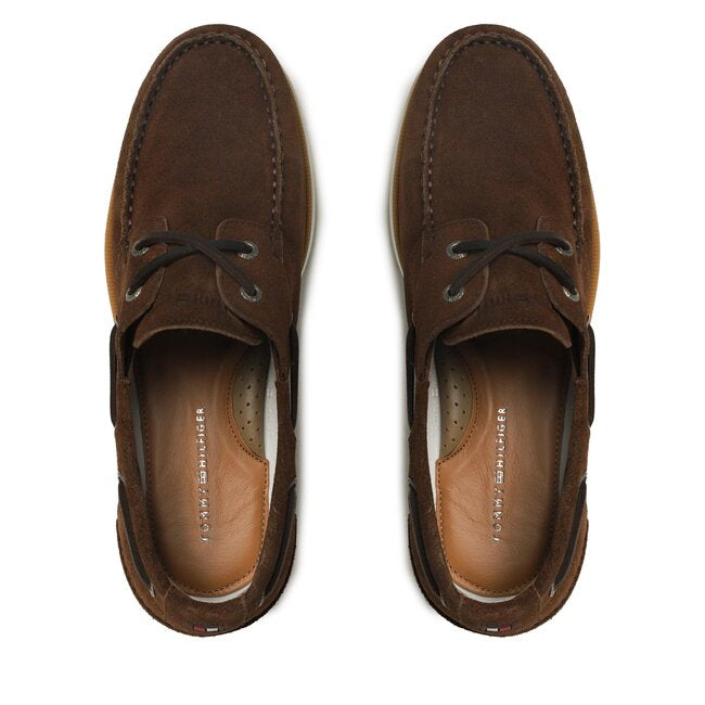 Tommy Hilfiger MENS  Suede Lace Up Boat Shoe Brown