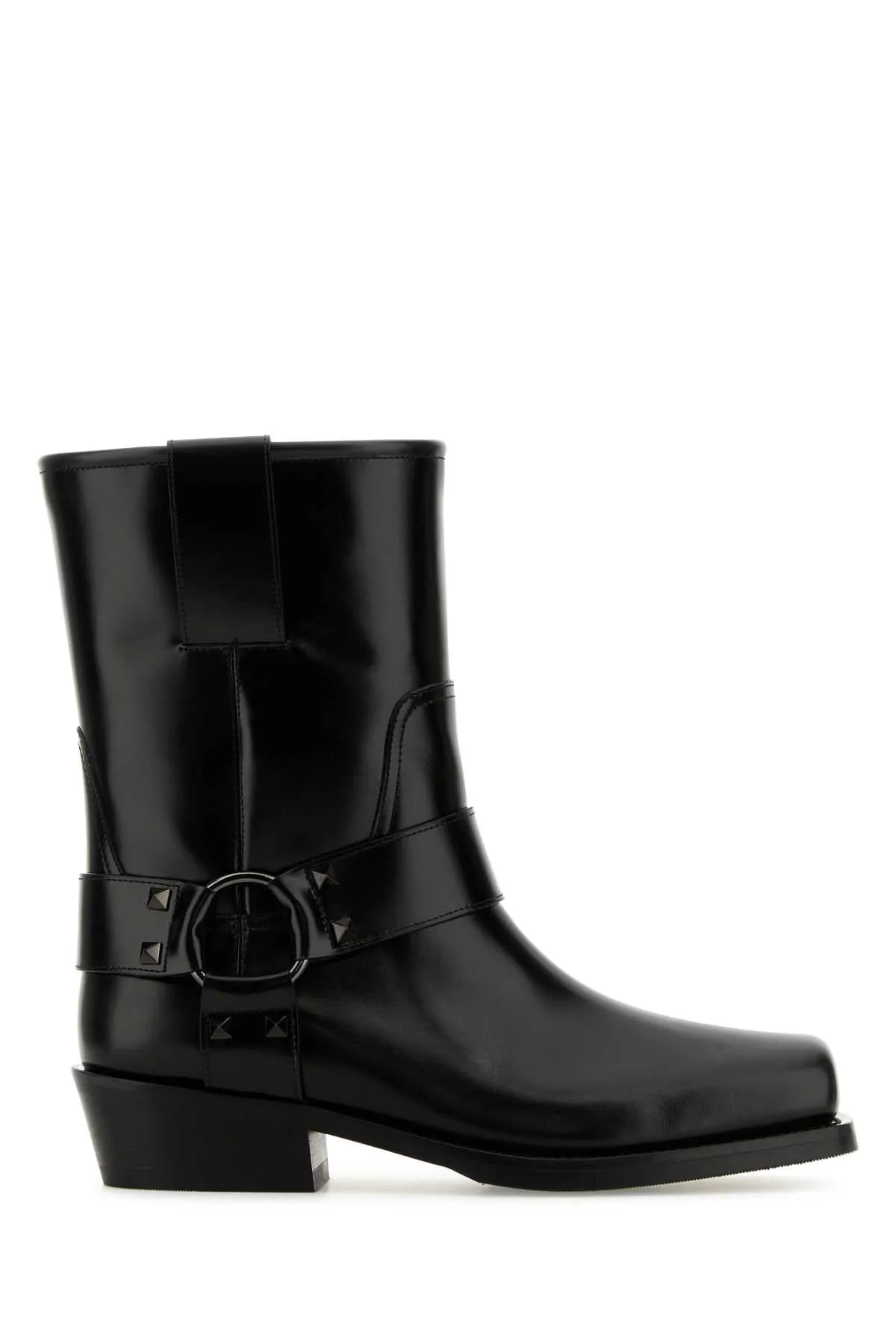 Valentino Garavani Black Leather Biker Rockstud Ankle Boots