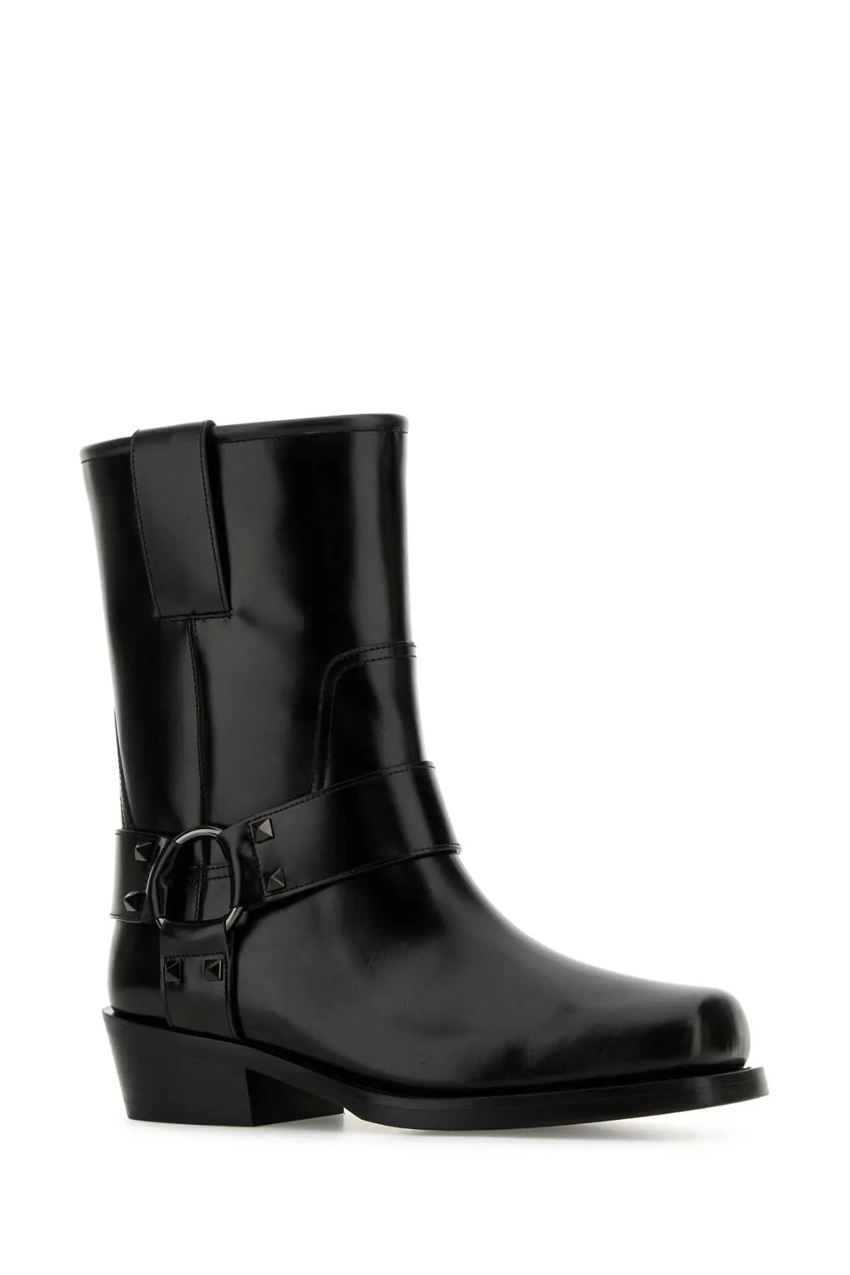 Valentino Garavani Black Leather Biker Rockstud Ankle Boots