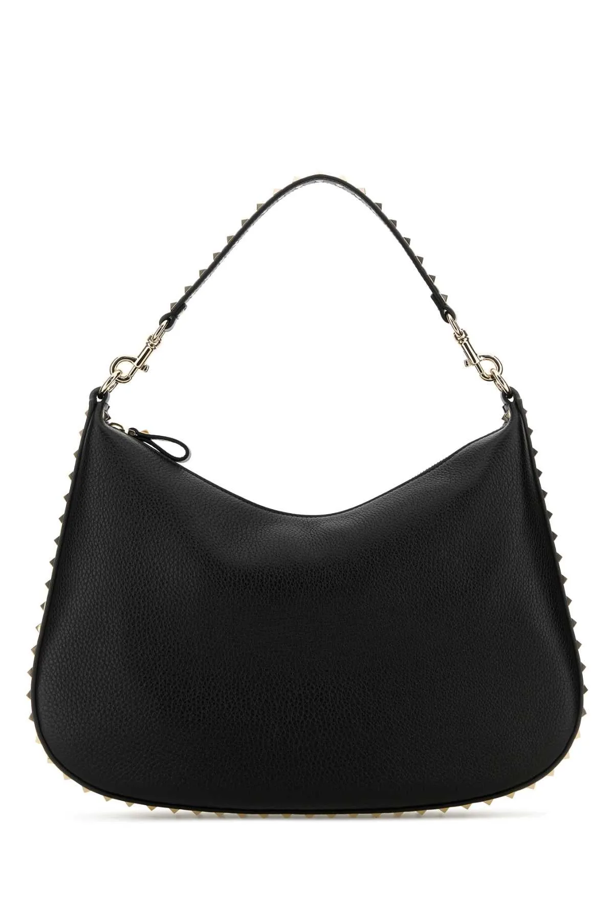 Valentino Garavani Black Leather Hobo Rockstud Shoulder Bag