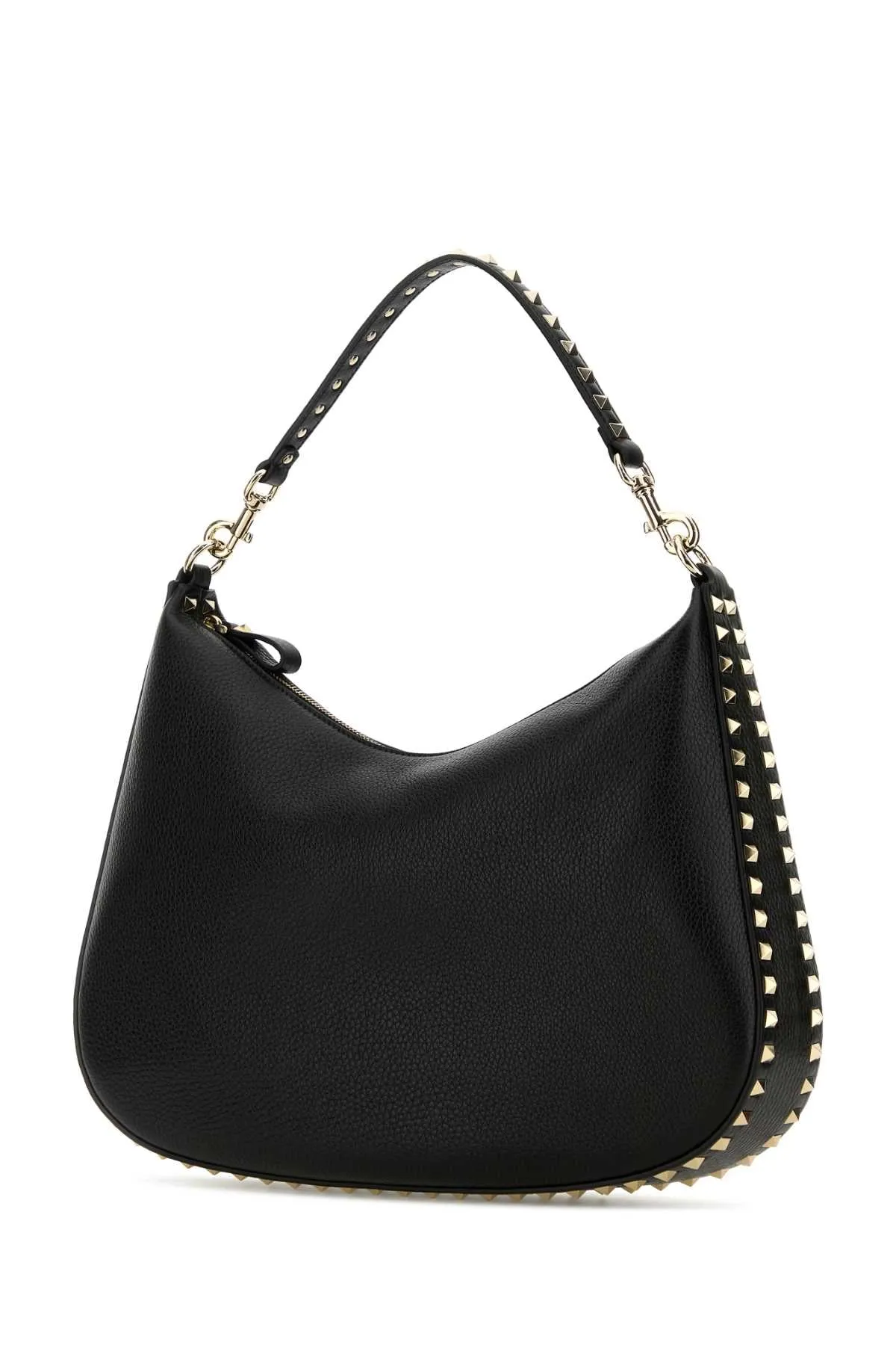 Valentino Garavani Black Leather Hobo Rockstud Shoulder Bag