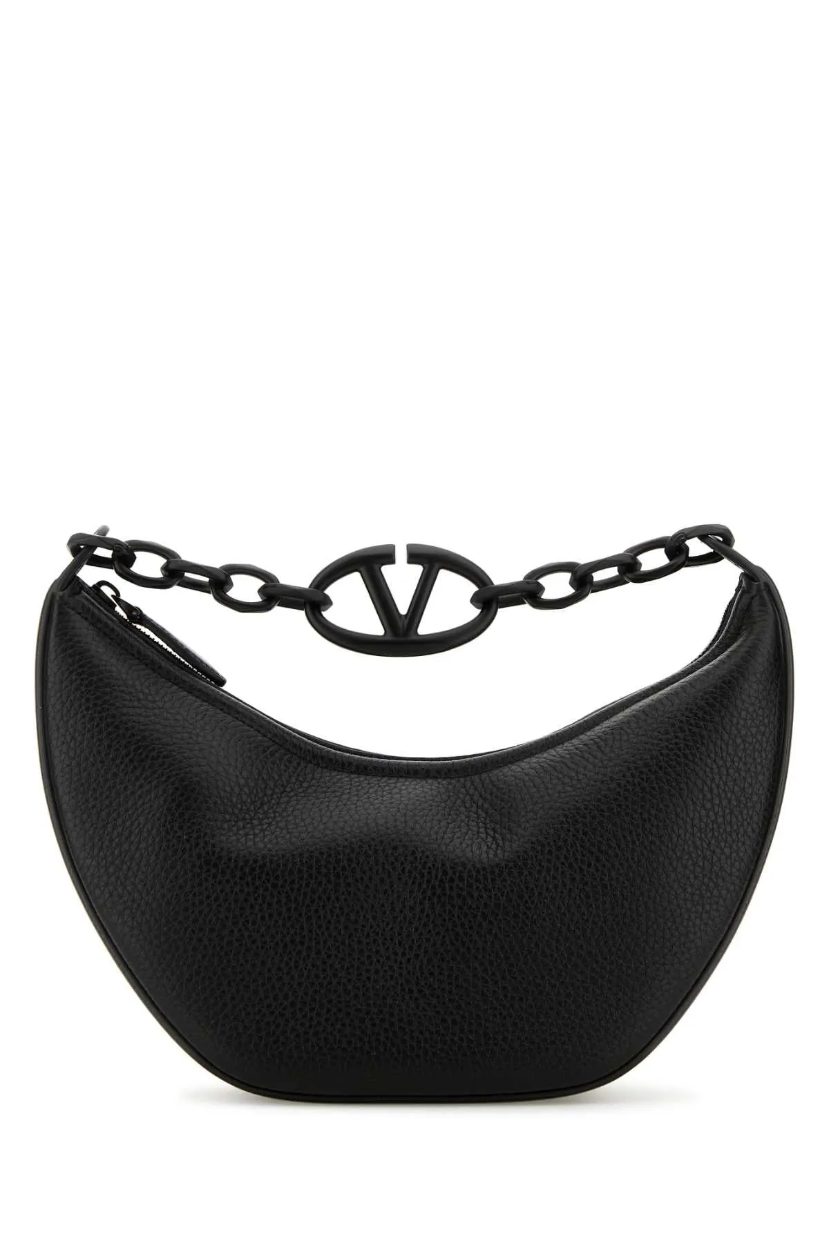 Valentino Garavani Black Leather Hobo V Logo Moon Handbag