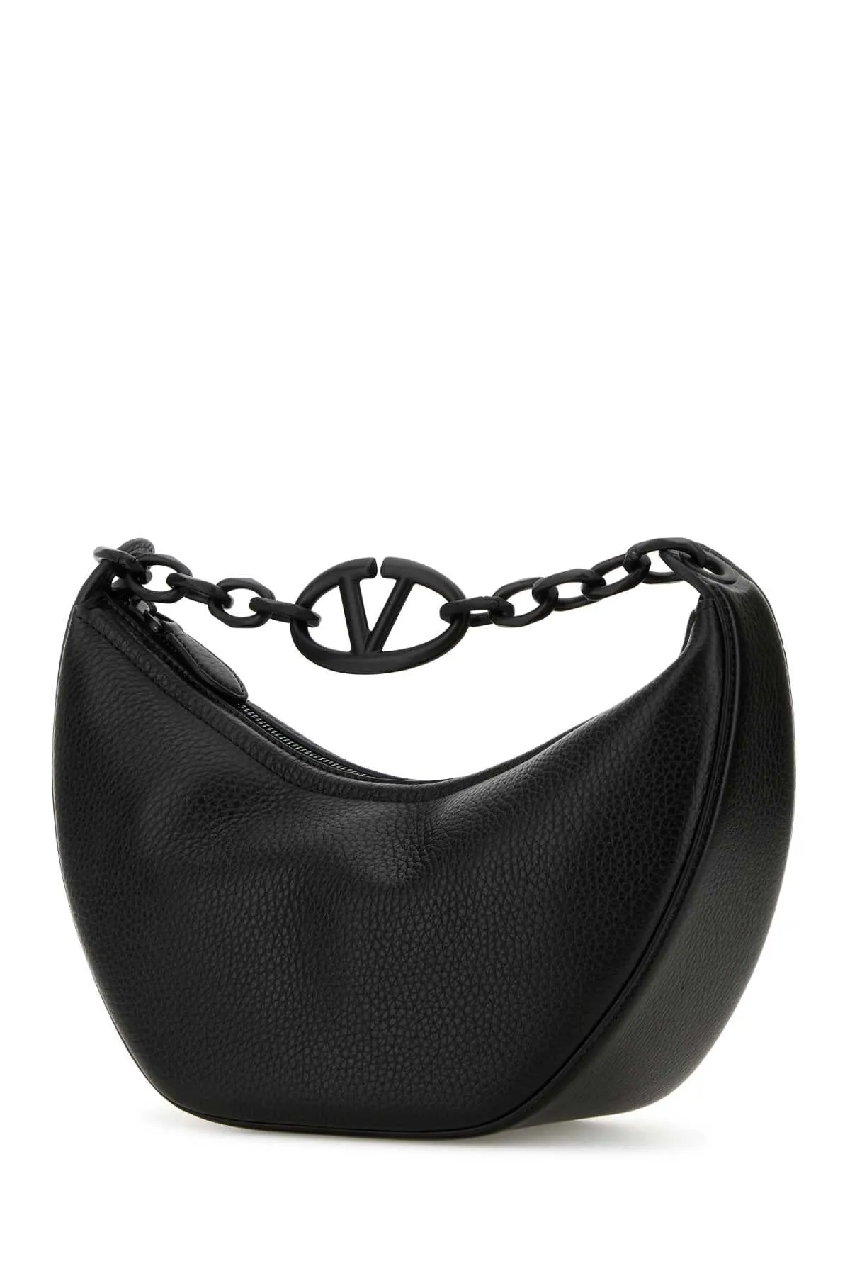 Valentino Garavani Black Leather Hobo V Logo Moon Handbag