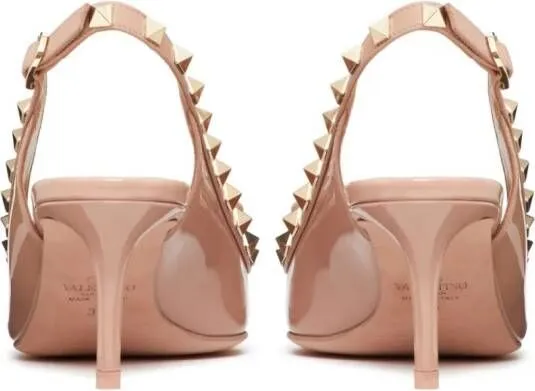 Valentino Garavani Rockstud Bow 60mm patent slingback pumps Neutrals