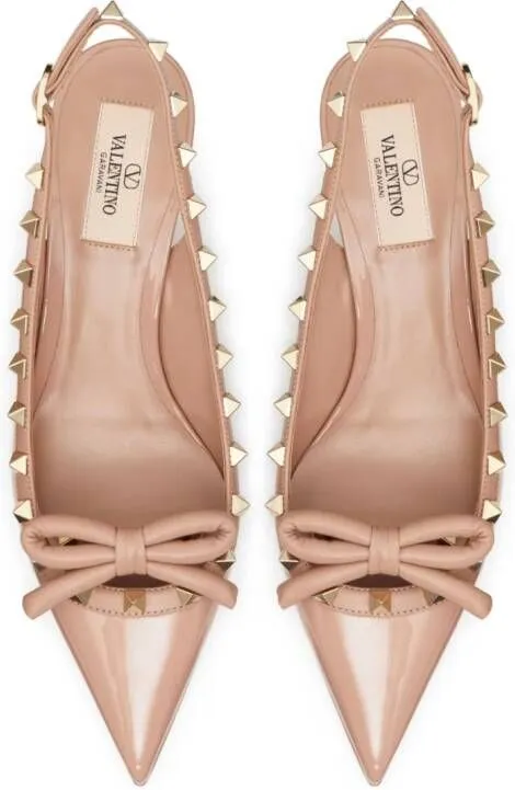 Valentino Garavani Rockstud Bow 60mm patent slingback pumps Neutrals