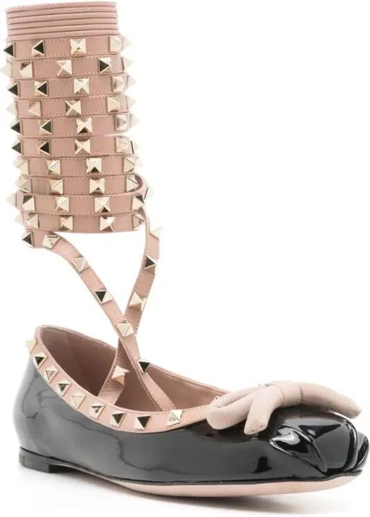 Valentino Garavani Rockstud lace-up leather ballerinas Black