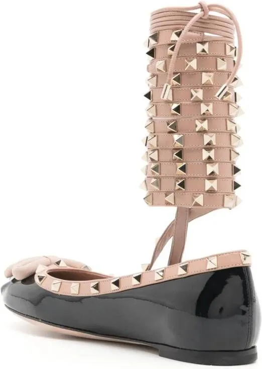 Valentino Garavani Rockstud lace-up leather ballerinas Black