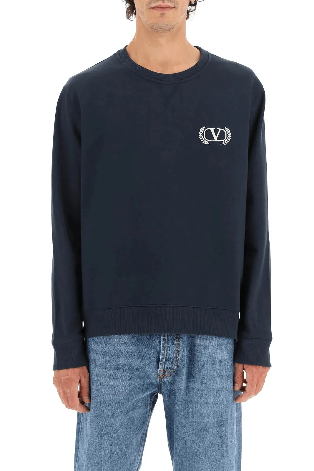 Valentino Navy Blue Jersey Knit Logo Sweatshirt