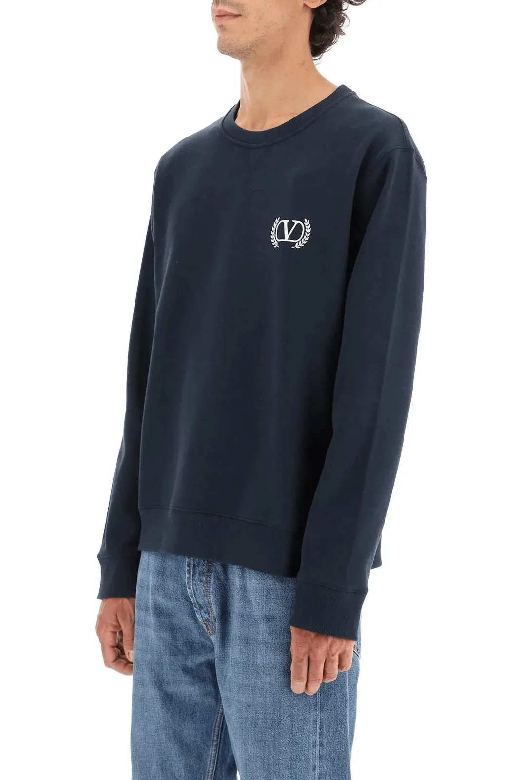 Valentino Navy Blue Jersey Knit Logo Sweatshirt