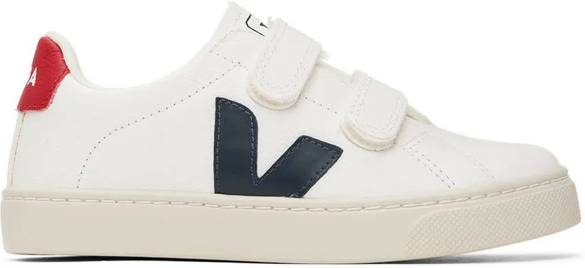 VEJA Kids White & Navy Leather Esplar Sneakers