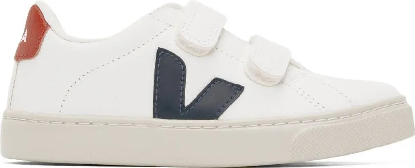 VEJA Kids White & Navy Leather Esplar Sneakers