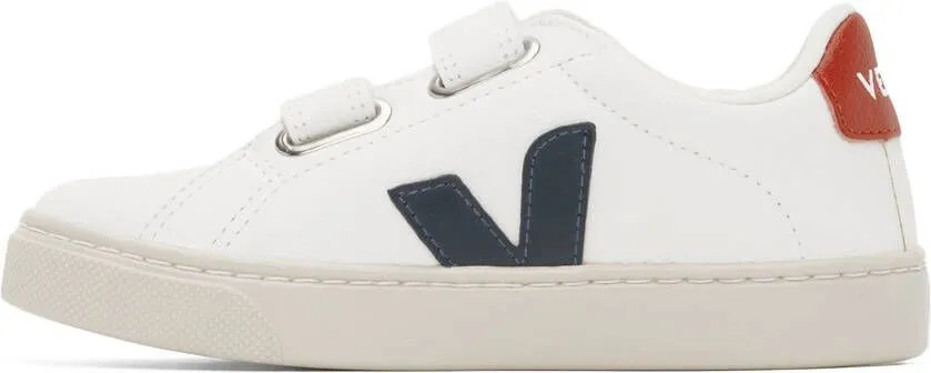 VEJA Kids White & Navy Leather Esplar Sneakers