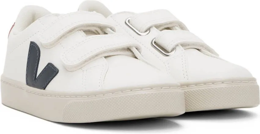 VEJA Kids White & Navy Leather Esplar Sneakers