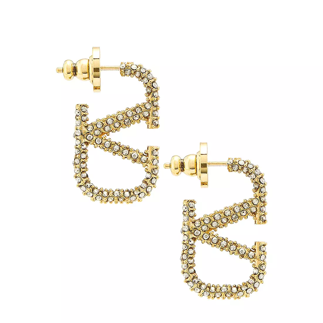 VLogo Metal Pave Earrings 2.5cm