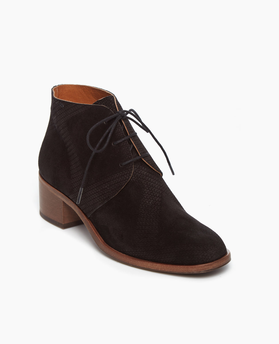 Warehouse Sale - Sake Boot Black Embossed Suede