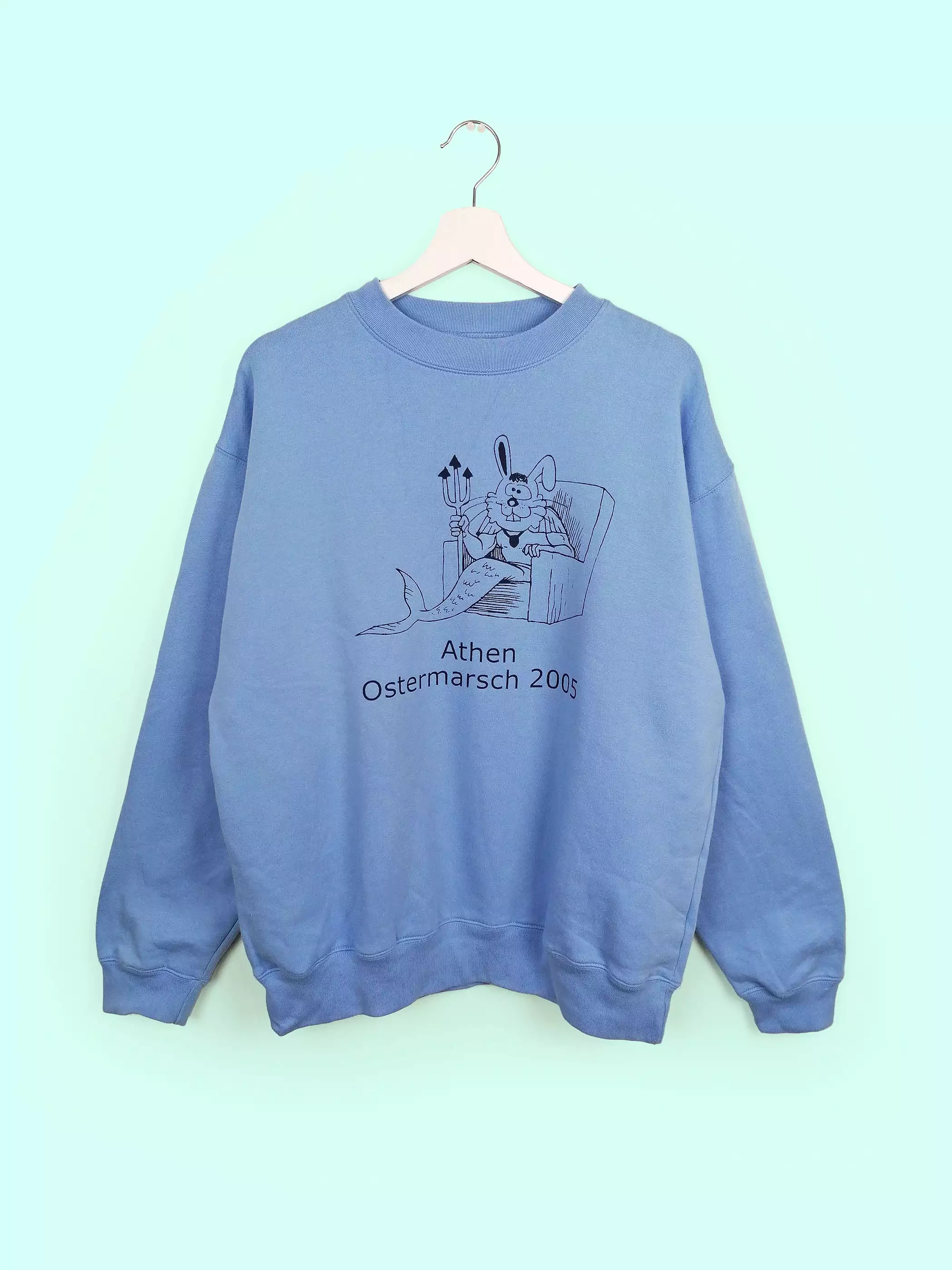 WHALE Retro Print Baby Blue Sweatshirt - size L