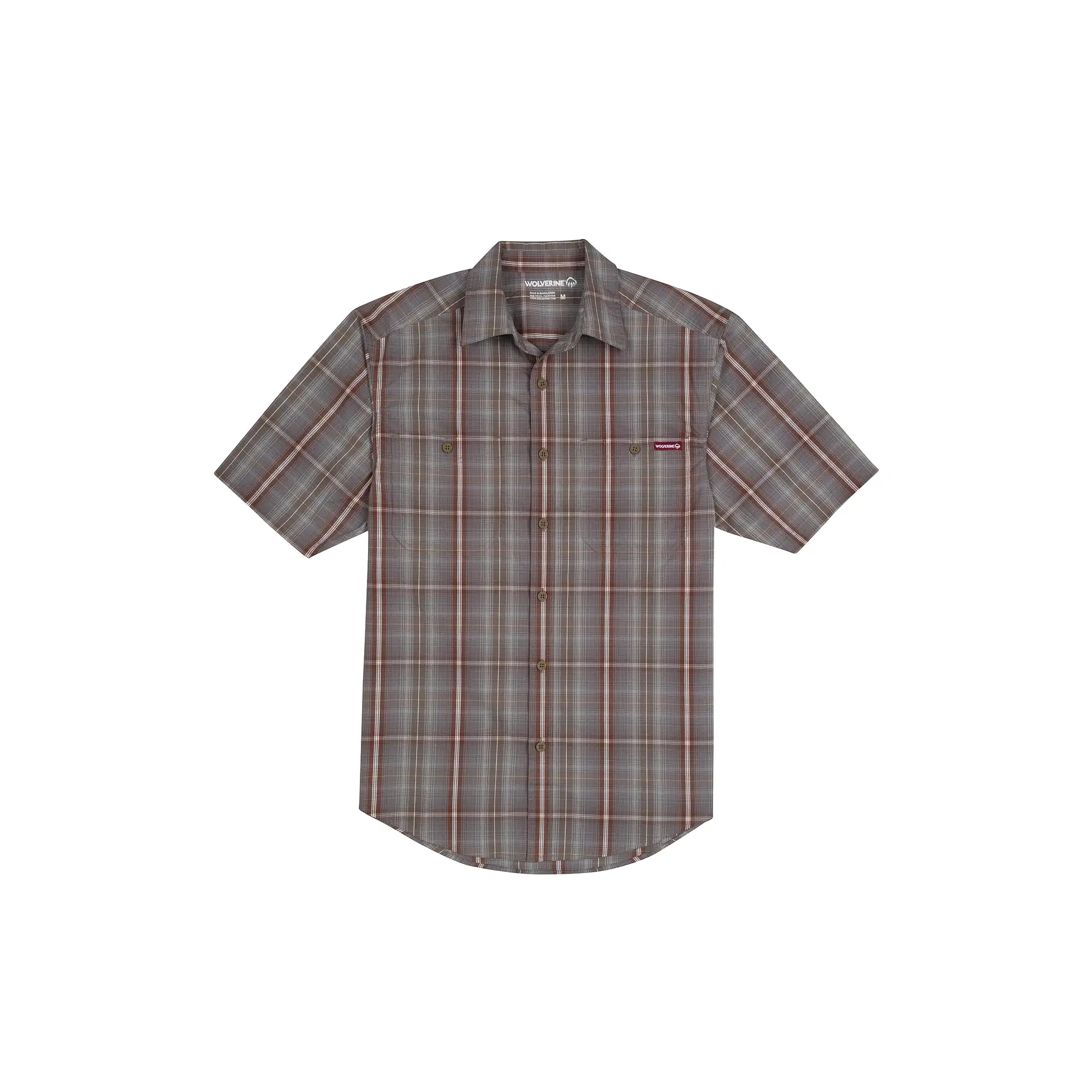 Wolverine Fuse Stretch Short Sleeve Plaid Shirt Greystone Plaid