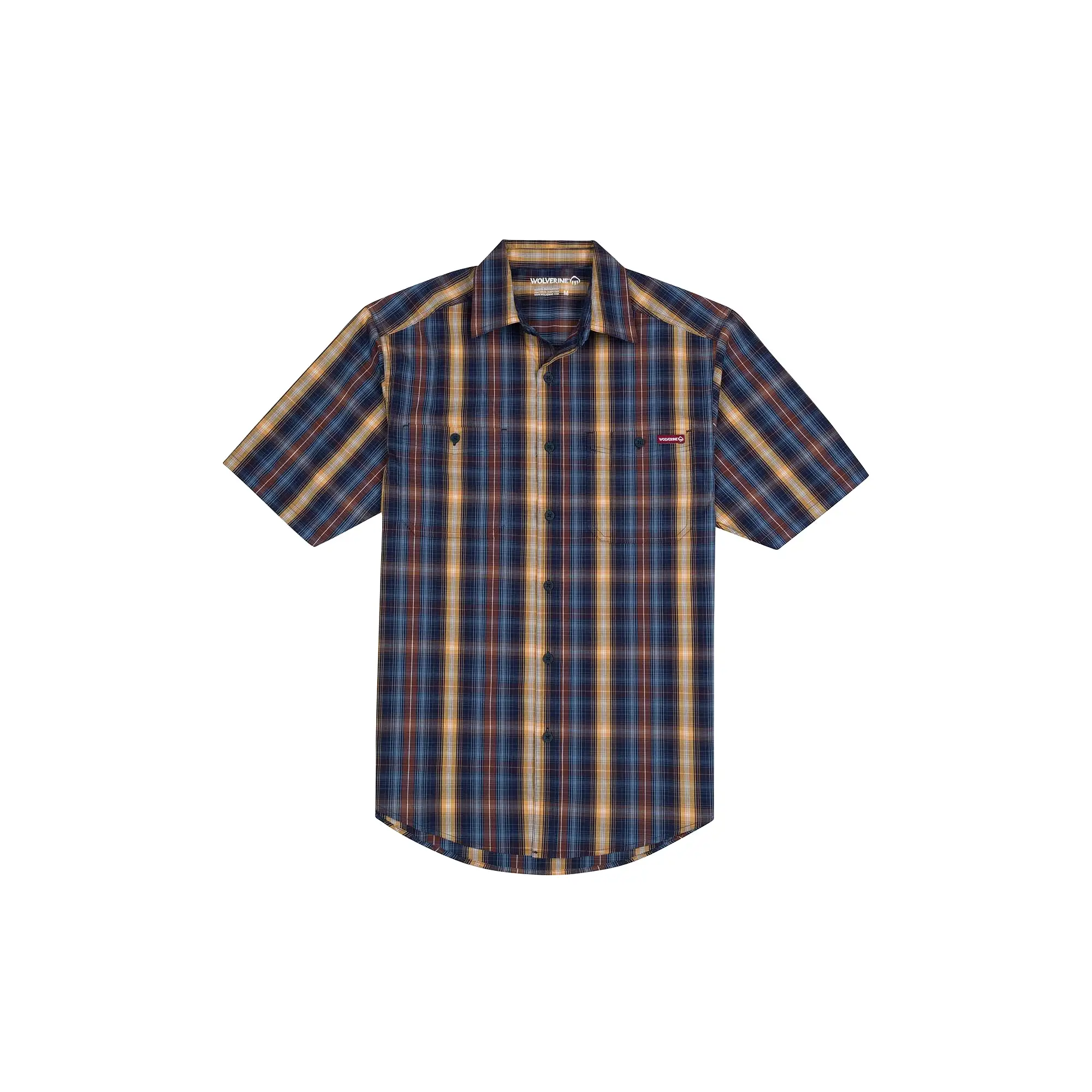 Wolverine Fuse Stretch Short Sleeve Plaid Shirt Navy Plaid