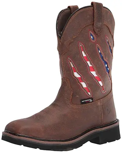 Wolverine Men's Rancher Claw Steel Toe Wellington Construction Boot, Brown/Flag, 9.5 X-Wide