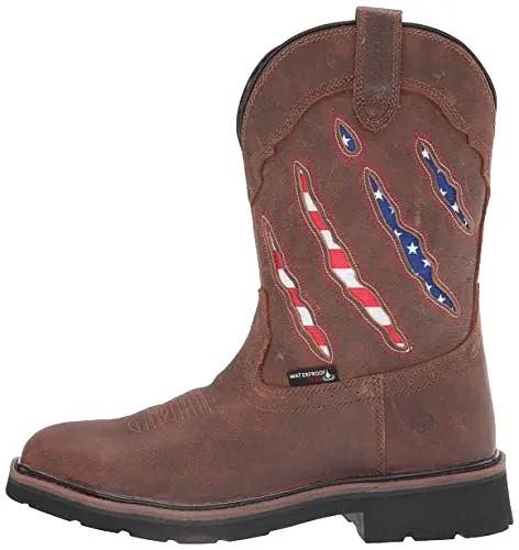 Wolverine Men's Rancher Claw Steel Toe Wellington Construction Boot, Brown/Flag, 9.5 X-Wide