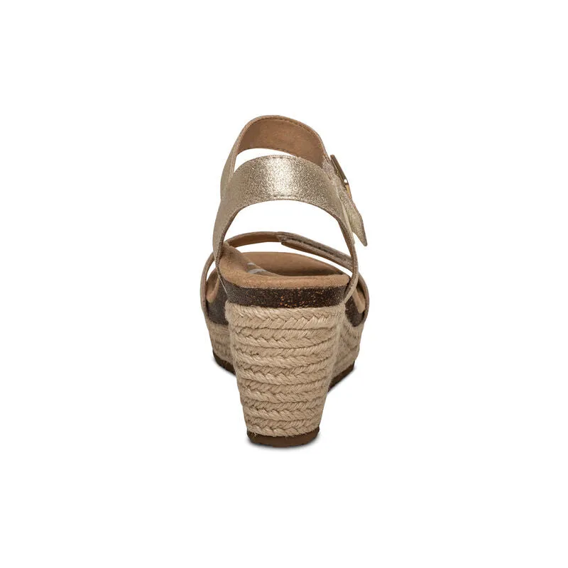 Women's Aetrex Sydney Quarter Strap Espadrille Wedge Color: Champagne