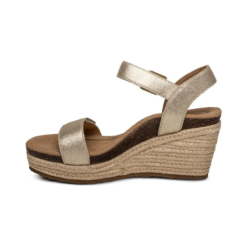 Women's Aetrex Sydney Quarter Strap Espadrille Wedge Color: Champagne