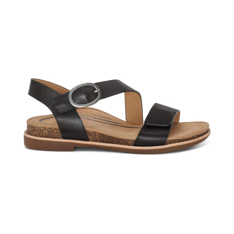 Women's Aetrex Tamara Asymmetrical Quarter Strap Sandal Color: Black