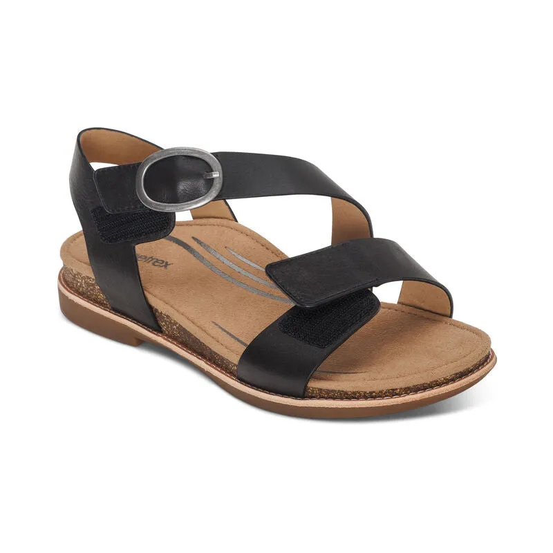 Women's Aetrex Tamara Asymmetrical Quarter Strap Sandal Color: Black