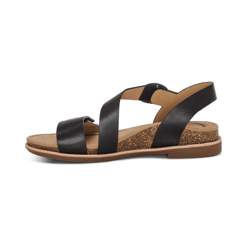 Women's Aetrex Tamara Asymmetrical Quarter Strap Sandal Color: Black